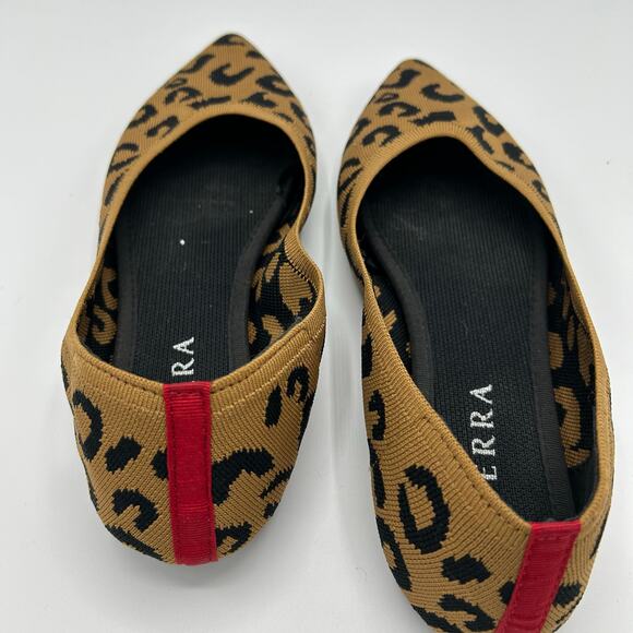 Serra Pointed Toe Flats Women’s 9 Leopard Knit Slip‑On Neutral Tan Black - Picture 9 of 12